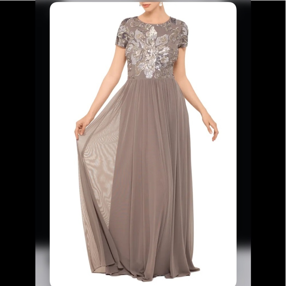 08 Betsy & Adam Sequin Mesh A-Line Gown - image 3